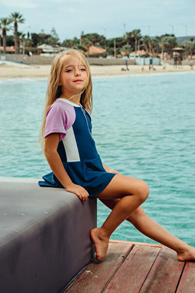 Minigimin Cicileri My Little One's Color Block Girls' Swimsuit Dress with Zip...