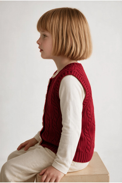 Babily Girl's Knitted Premium Knitwear Vest Soft Textured Buttoned Seasonal