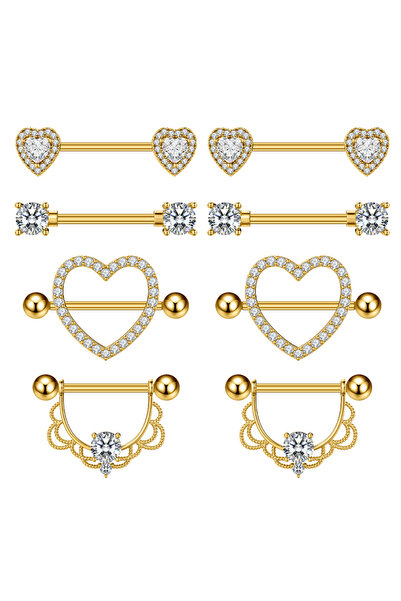 Choice19 Heart body Nipple Rings style 7 4Pairs Nipple Ring Sets 14G Heart Ch...