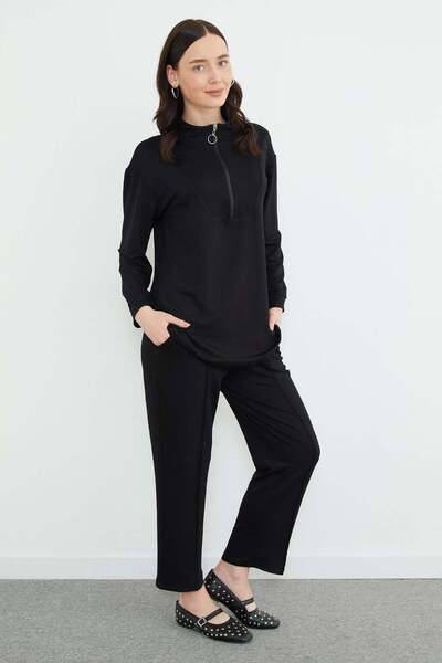 Fulla Moda Fullamodest Yarım Fermuarlı Çimalı Modal 2 Li Takım