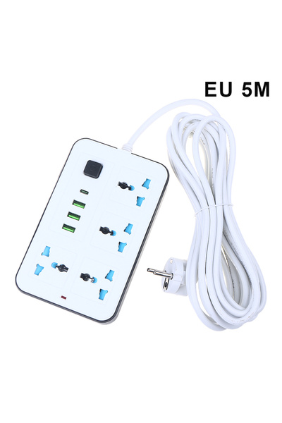Choice4 EU 2Pin 5M as pic New EU US Plug 2/3Pin Power Strip 1 TypeC 3 USB Por...
