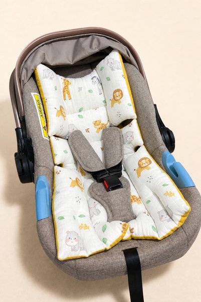 Ponchik 100% Cotton Muslin Double-Sided Beaded Silicone-Filled Newborn Baby Car Seat and Stroller Cushion