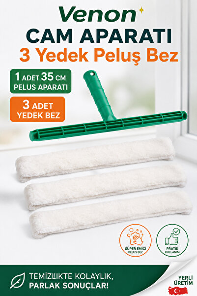 VENON 3 Yedek Bez ❤️ 1 Adet 35 Cm Aparat ❤️ Mikrofiber Peluş Ve Aparatı Cam K...
