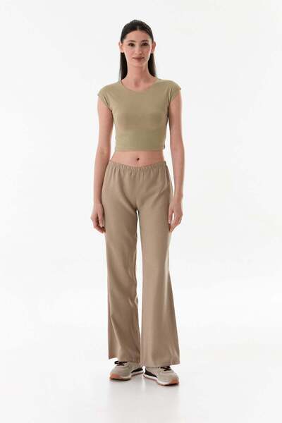 Fulla Moda Elastic Waist Low Waist Modal Palazzo Trousers