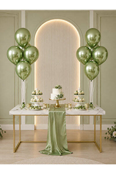 Cansüs 15-Piece 12-Inch Chrome Balloon Set Green - Metallic Shiny Party and D...