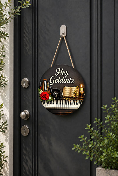 Lucena Piano Themed Welcome Door Ornament Round Wooden Door Decoration