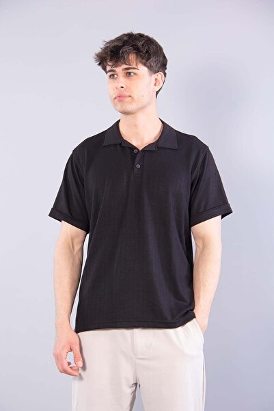 Mckanzie V7180 modal polo collar buttoned self-striped t-shirt