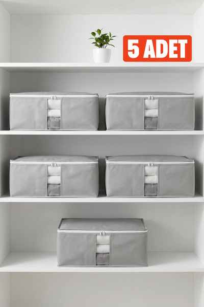 EVSELLA 5’li Antrasit Pencereli Baza Altı Çekyat Hurç Organizer 60×40×22 cm