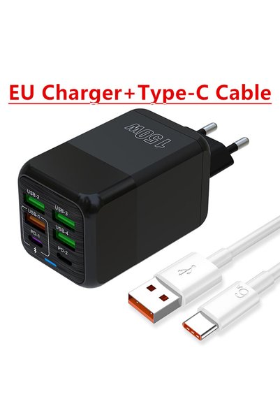 Choice9 EU Black and Cable 150W Multi Port USB Charger 6 Ports Fast Charge Ph...
