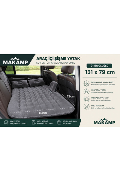 MAKAMP Çift Kişilik Araç İçi Hava Yatağı Seti Pompa İle Set Araba Kamp Yatağı