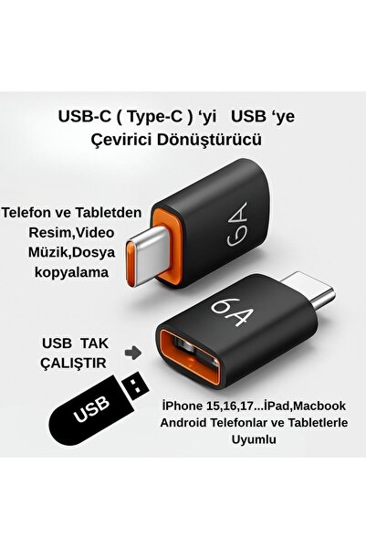 zore AC-59 USB-A to Type-C OTG Adaptör (Çevirici / Dönüştürücü)- İPhone 15 ,1...