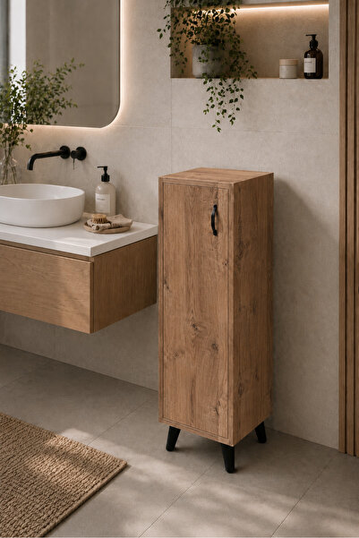 Egecan Mobilya Atlantik Çam Tek Kapaklı 3 Raflı Banyo Dolabı Havlu Dolabı Kil...