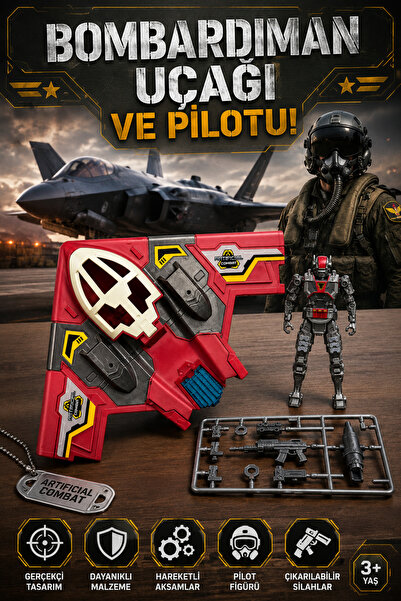 craftivio Sesli ve Işıklı Bombardıman Uçağı ve Robot Pilot Figürlü Askeri Oyu...