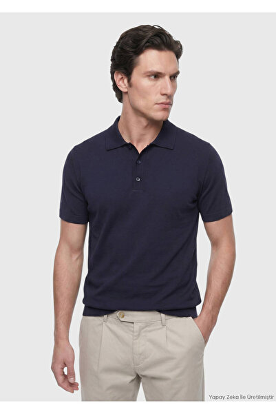 Ramsey Navy Blue Plain Knit Silk Blend Knitwear