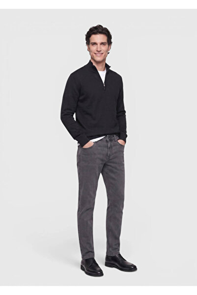 Ramsey Anthracite Straight Slim Fit Denim Cotton Blended Trousers