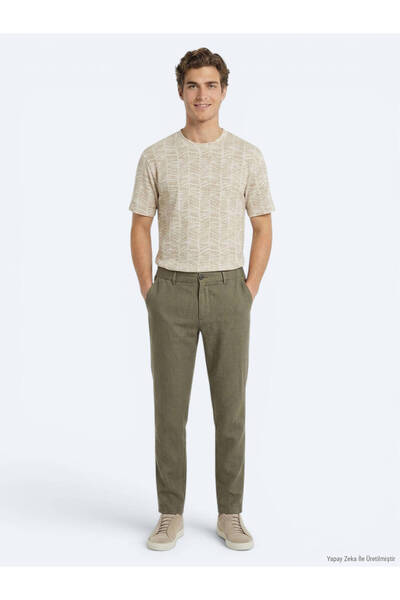 Kip Haki Dokuma Relaxed Fit Casual Pamuk Karışımlı Pantolon