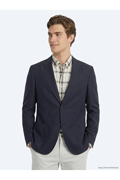 Kip Black Plain Modern Fit 100% Linen Jacket
