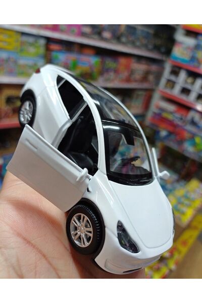 OYUNCAKSAHİLİ Tesla Metal 1:36 Koleksiyon Model Araba 2 Kapı Açılır Motor Fren Gaz Sesli Farlar Yanar Beyaz