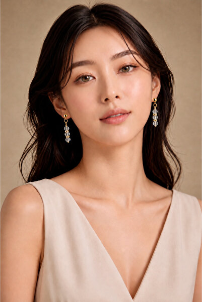 Camellie KY Jewels Crystal Clear Earrings | Şeffaf Premium Kristal Altın Kapl...
