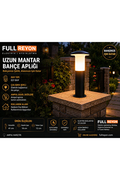 fullreyon E27 Duylu Dekoratif Bahçe Set Üstü Armatür, Mantar Aplik, Bahçe Duv...