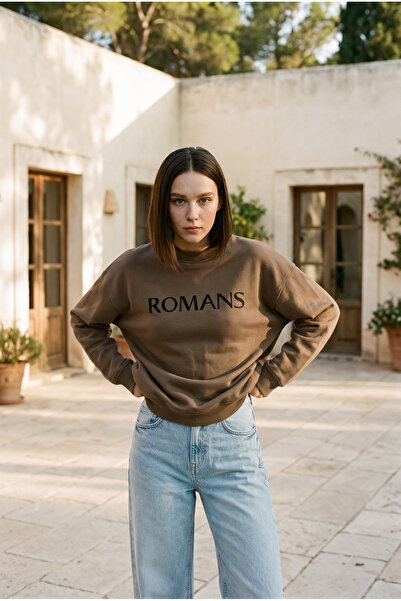 Amia&Co. Γυναικείο φούτερ Khaki Crew Neck με τύπωμα oversized