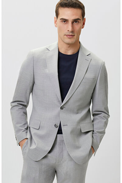 Network Slim Fit Açık Gri Yün Karışımlı Takım Elbise