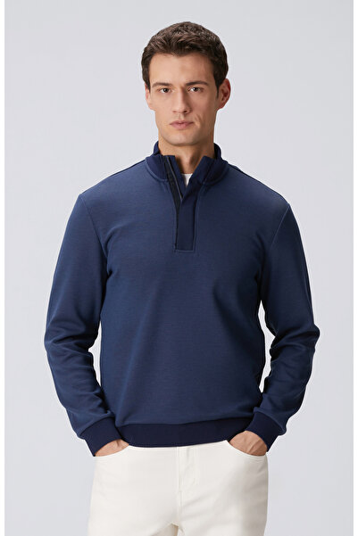 Network Lacivert Fermuarlı Yaka Garnili Sweatshirt