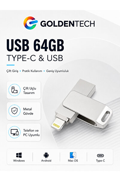 Golden Tech 64 GB OTG Flash Bellek Iphone - Pc Uyumlu Otg Flash Usb Data Bellek