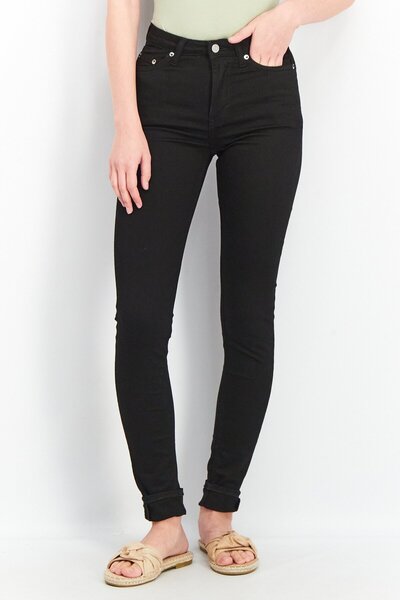 Weekday Women Skinny Fit High Waist Solid Denim Jeans, Black