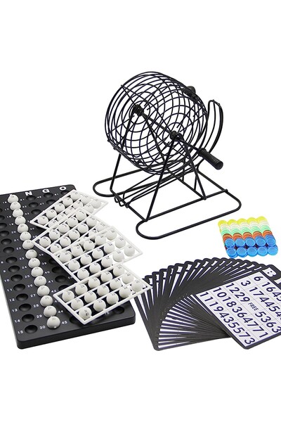 SELEXMO Joc Bingo selexmo, din metal, 75 bile albe, portabil, 21 x 21 cm, negru