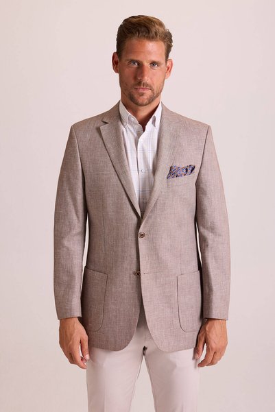 Ysf Erkek Açık Kahverengi Slim Fit Desenli Spor Keten Ceket