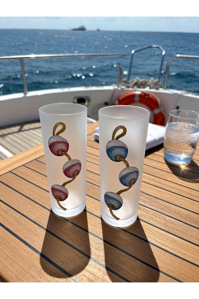 HUBBYCHEF Marin Kırılmaz Usturmaça Desenli Votka & Gin Kokteyl Bardağı 2'li Set - Tekne Tipi Highball Bardak