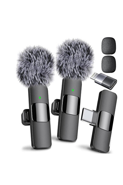 Choice APWIKOGER black 2-in-1 Wireless Lavalier Microphone for Smartphone, Ca...
