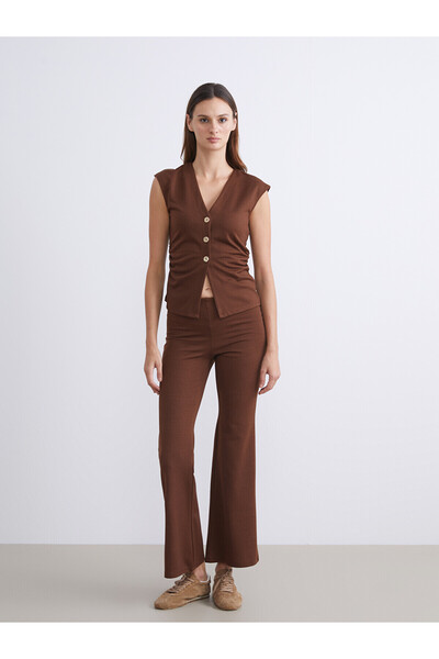 LC Waikiki Lcw Vision Brown Elastic Waist Spanish Flare Women's Trousers