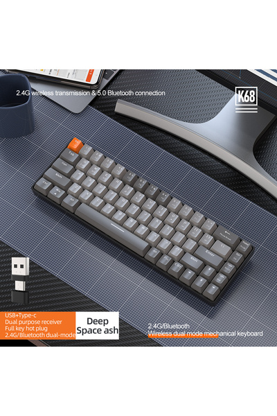 Choice Red Switch Grey 60% Wireless Mechanical Keyboard Bluetooth Dual Mode H...