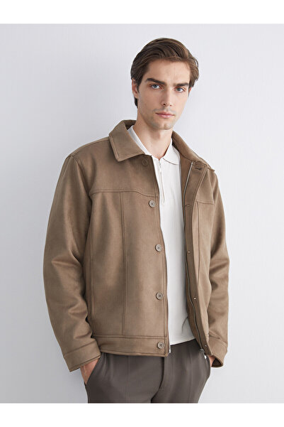 LC Waikiki Lcw Vision Beige Suede Flat Comfortable & Relax Men's Coat with Ne...