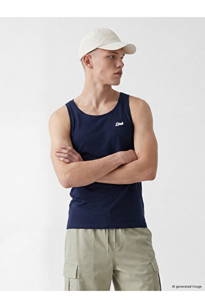 LC Waikiki Nevavm Men's Sleeveless T-Shirt with Oval Collar Stitch Embroidery