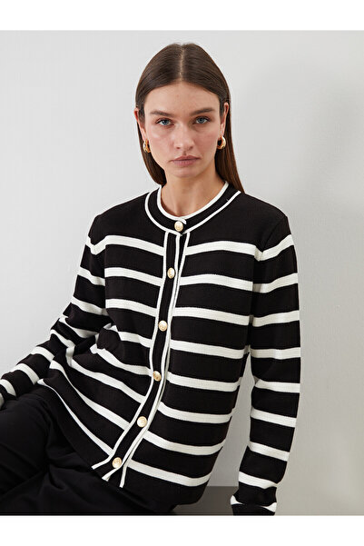 LC Waikiki Lcw Modest Ecru Knitwear Striped Women's Cardigan with Nevavm Diff...