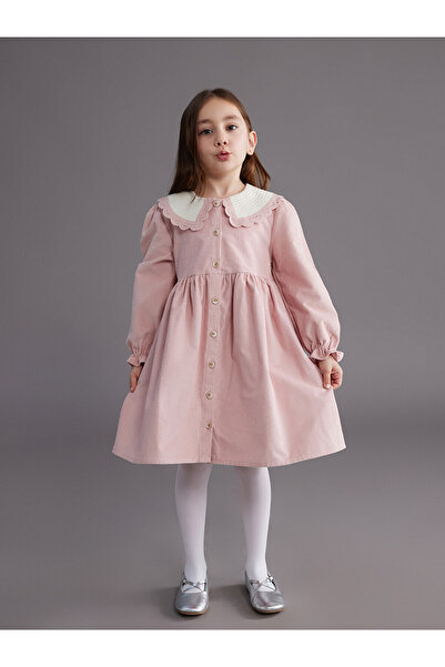 LC Waikiki Lcw Kids Pink Velvet Plain Girl's Dress with Nevavm Difference