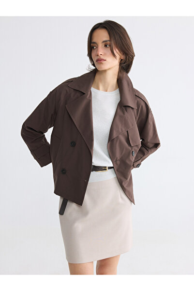 LC Waikiki Alita City Double-Breasted Collar Oversize Women's Trench Coat wit...