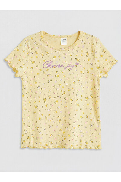 LC Waikiki Trendlucky Girl's T-Shirt with a Flower on the Difference