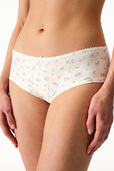 Penti Off-White-Boyshort-Höschen mit Ösen und Blumenmuster und hoher Taille