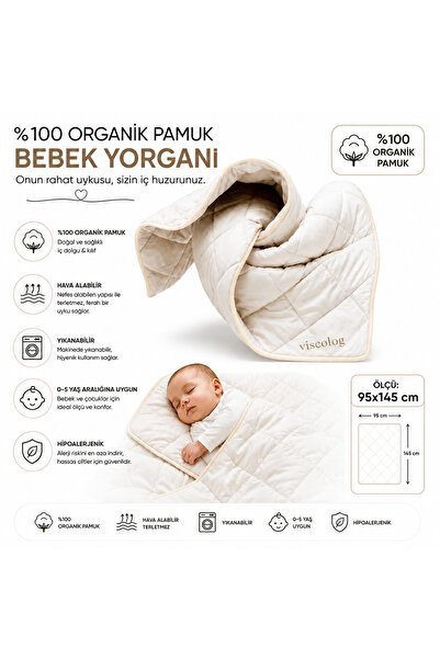 viscolog %100 Organik Pamuk Bebek Uyku Yorganı Tela çantalı (95x145cm)