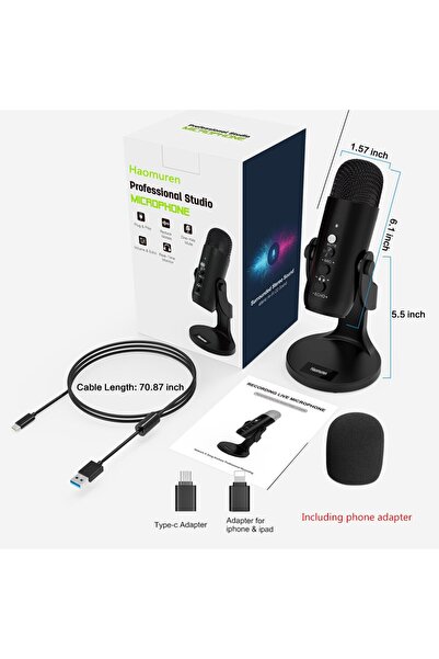 Choice ميكروفون USB أسود من Haomuren لأجهزة الكمبيوتر الشخصية وأجهزة Mac وتسج...
