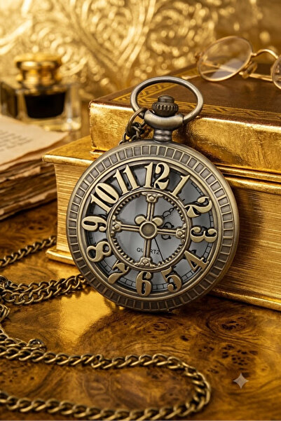 Gyeon Quartz Köstekli Cep Saati Hediyelik Vintage Rakamlı