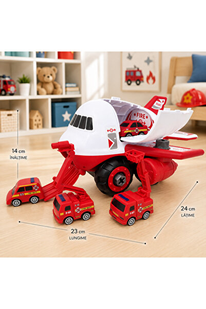 Salamandra Set constructie Avion Pompieri Rosu cu 4 masinute, SALAMANDRA KIDS®
