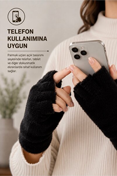 KAR-KIŞ ACCESSORIES SONBAHAR/KIŞ KOMBİN SİYAH PELUŞ KISA PARMAK YUMOŞ ELDİVEN