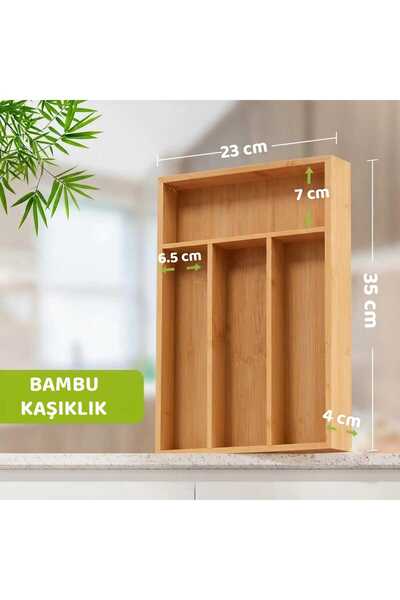 Go İthalat Bambu 4 Bölmeli Çekmece İçi Düzenleyici Organizer Kaşıklık 24x33 cm.