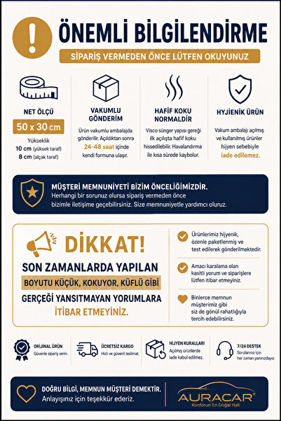 Auracar Ortopedik Visco Boyun Yastığı Boyun Düzleşmesine Destekli Lüks Yastık