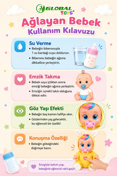 Global Toys Sarı Tulumlu Ağlayan Ve Konuşan Roza Et Bebek